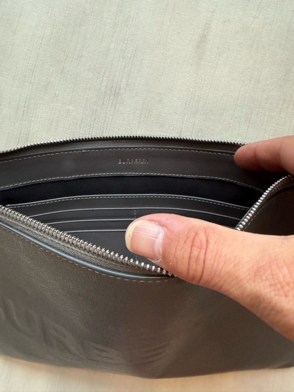 Burberry Gray Embossed Leather Toiletry Pouch - Picture 6 of 7